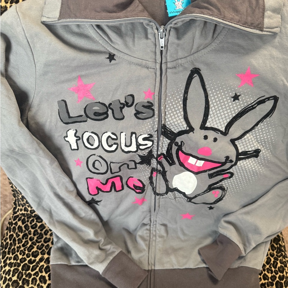 Jim Benton It’s Happy Bunny Gray Kids Hoodie with Bunny Design Large (11/13)